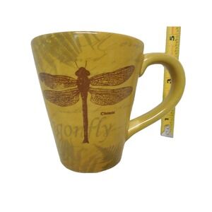 Cracker Barrel Dragonfly Mug "Life Is A Garden" Mustard Yellow 14 oz